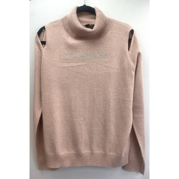 BEBE Women's Sexy Pink Cold Shoulder Sweater Sz XL - Picture 10 of 10